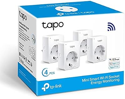 Tapo P110 (4 paquetes) – Mini enchufe inteligente Wi-Fi (con monitoreo de energía), programación encendido/apagado, ahorro de energía, compatible con Alexa y Google Home