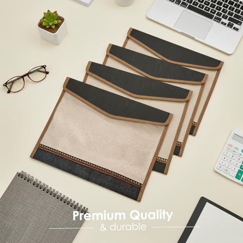 Image of Shuban Jute Document File Folder | Eco-Friendly A4 Size Envelope Folder with Velcro Closure | Multipurpose Certificate, Office, School & Travel Document Organizer (Style - 4 - Jute Folder- 2 Pcs)