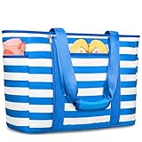 KTUEOV Strandtasche XXL Familie, 45L Wasserdicht Strandtasche mit Reißverschluss 12 Fächer Badetasche Damen Leichte und Faltbares Beach Bag Tote Bag Shopper Damen für Strand Pool Reisen Fitnessstudio