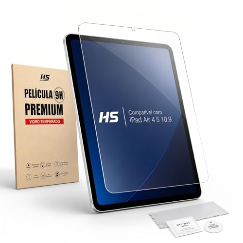 Película Vidro Temperado para IPad Air 5ª 4ª Geração 10.9' Proteção 9H Anti Impacto Risco Choque Arranhões 99,9% Transparência e Alta Sensibilidade