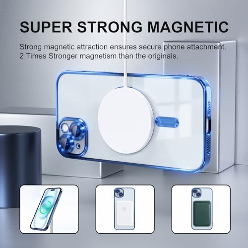 Image of Misea Magnetic for iPhone 15 Case Compatible with MagSafe | [Never Yellowing] [Military Drop Protection] Full Camera Lens Protector Plating Soft Clear Phone Case for Women, Deep Blue