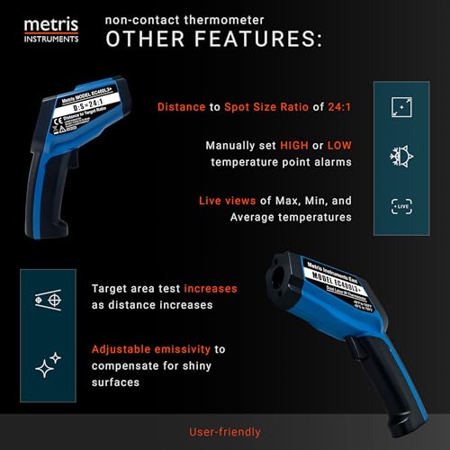 Thermomètre infrarouge à haute précision -50 à 750 °C pour mesures thermiques CVC