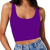 SanxiawaBa Women's Sleeveless Strappy Tank Scoop Neck Double Layer Workout Fitness Casual Basic Crop Tops Purple Small