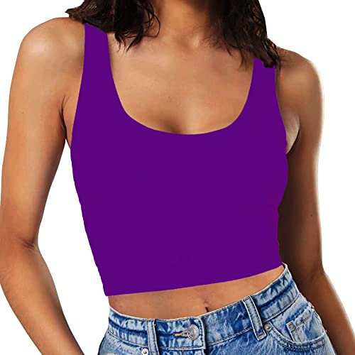 Image of Women's Sexy Sleeveless Crop Tops Double Layer Scoop Neck Cropped Tank Top