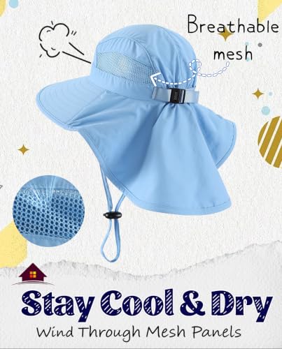 Image of Home Prefer UPF50 Wide Brim Kids Sun Hat Neck Flap Boys Girls Sun Protection Hat for Beach Fishing