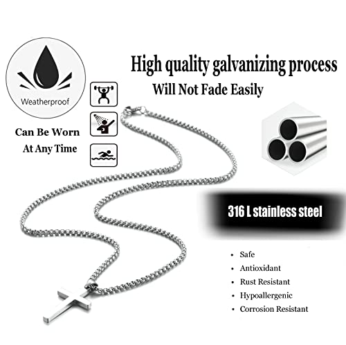 Stainless Steel Cross Necklace for Men Silver Cross Necklace for boy Small Cross Pendant Necklace Simple Jewelry Cross Chain Gifts for Men4