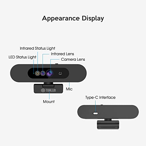 Image of TOALLIN 1080P Webcam for Windows Hello Face Login, IR Facial Recognition, Wide Angle View USB Webcam with Microphone and Privacy Cover
