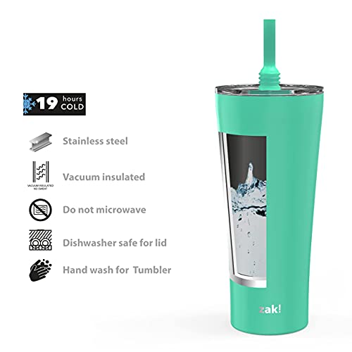 Image of Zak Designs Alfalfa Stainless Steel Vacuum Insulated Double Wall Tumbler with Flexible Silicone Straw, Travel Tumbler with Splash Proof Lid Keeps Drinks Cold (18 /8 SS, 30oz, Tropic)