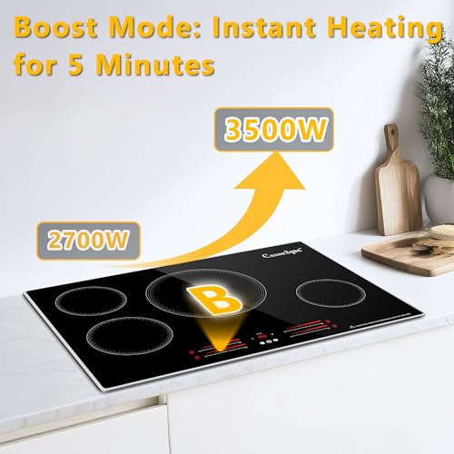 Image of 30 Inch Induction Cooktop, 4 Burner Built-In Stove Top | 7200W 4-zone induction cooktop with Power Boost, 9 heat levels, touch control, timer, and child safety lock