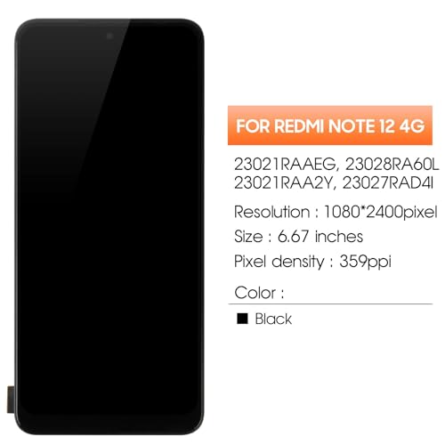 Image of INCELL for Xiaomi Redmi Note 12 4G Screen Replacement for Xiaomi Redmi Note 12 4G LCD Display 23021RAAEG 23021RAA2Y 23027RAD4I LCD Digitizer Touch Screen Assembly with Frame (Not for Note 12 Pro 4G)
