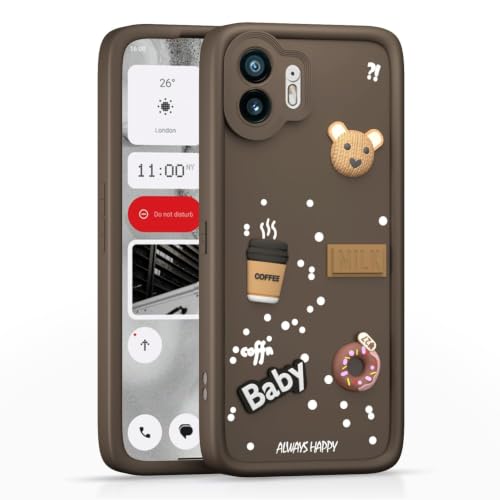 Image of Bintage Back Cover Compatible for Nothing Phone 2 5g | Cute Fun Ball | 3D Taddy Smiley Coffee | Milk Case | Full Body Protection - Brown