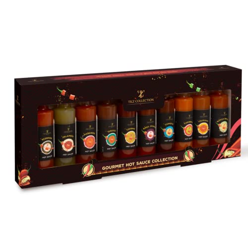 Foto von Hot Sauce Geschenkset – Chili Geschenke für Männer und Frauen 10 Chili Hot Sauce Food Collection Jalapeno Sauce, Habanero Hot Sauce, Scotch Bonnet Sauce – Weihnachtsgeschenke