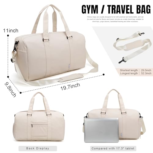 NOL Waterproof Gym Duffle Bag for Men & Women with Shoe & Wet Compartments, Multiple Pockets | Adjustable Shoulder Strap for Sports, Travel, Fitness, Workout & Hospital Use, Cream2