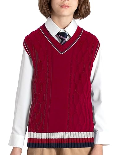 Image of JSTEX Boys Sweater Vest 100% Cotton Kids Uniform Vest V-Neck Sleeveless Knit Pullover for Boy Girls Toddler Size 4-14