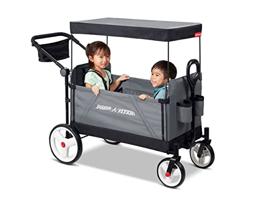 Image of Radio Flyer City Luxe Stroll ‘N Wagon, Grey with Parent Caddy and Internal Storage Pockets, for 1+ Years (Amazon Exclusive)