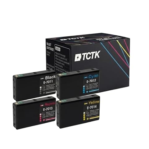 TCTK Tusze T7011 T7012 T7013 T7014 zestaw 4 szt. CMYK kompatybilny z Epson WorkForce Pro WP-4000 WP-4015DN WP-4095DN WP-4500 WP-4515DN WP-4525DNF WP-4595DNF, zastępuje C13T70114010