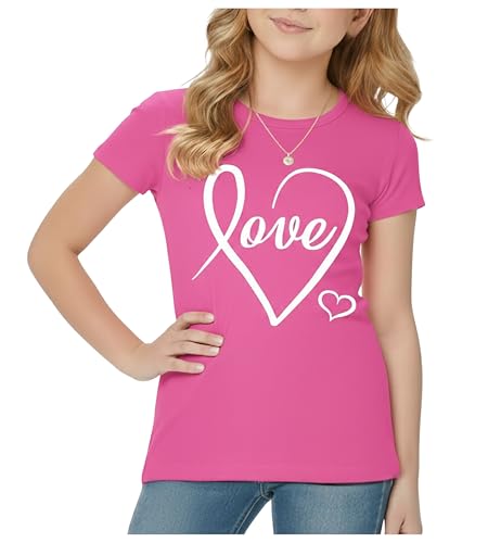 Image of Tstars Fitted Tee for Girls 4th of July Shirt | Patriotic American Cute Kids Heart Graphic Horse T-Shirt