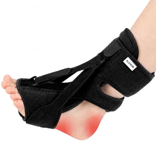 Plantar Fasciitis Night Splint, Adjustable Foot Drop Brace for Achilles Tendon Support, Sleeping Stretch Boot for Heel Pain Relief, Soft Day Night Ankle Support for Men Women (1PC-Black)