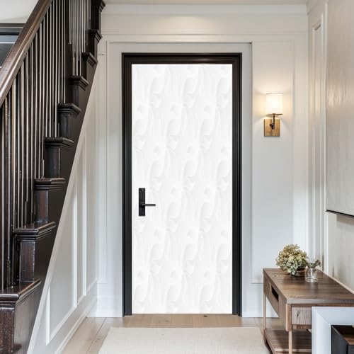 Acoustic Panels Soundproof Door Panels, Neutral white texture Decorative 3d pleated paper effect seamless Sound Absorbing Door Mural Art for Bedroom Recording Studio Acoustical Treatments 30x80 IN