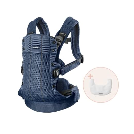 BABYBJÖRN Mochila Porta Bebé Harmony, 3D Malla, Azul Marino con Babero