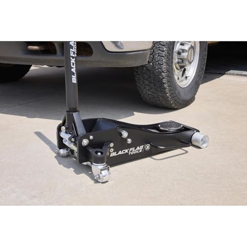 Black Flag™ Intimidator 3-Ton Aluminum Floor Jack, 6,000 lb Capacity, Dual Piston Quick Lift Pump, 3.8" Low Profile, 19.6" Max Height, Lightweight Jack for Trucks and Muscle Cars3