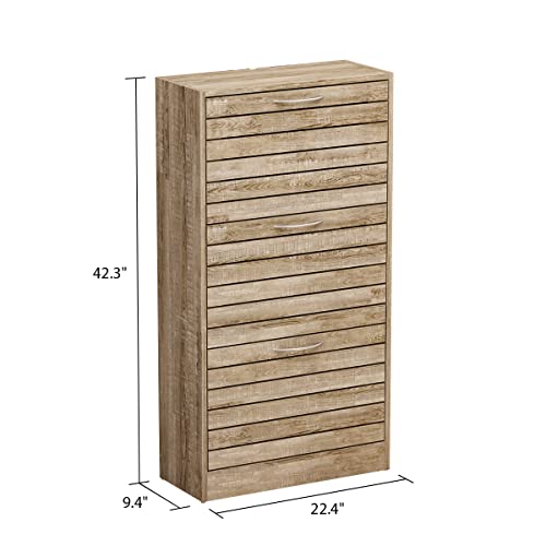 Agoteni Shoe Cabinet, Natural Narrow Shoe Cabinet With 3 Flip Doors & Adjustable Shelf, Modern Shoe Storage Cabinet For Entryway Hallway (22.4”W X 9.4”D X 42.3”H) #TOP1