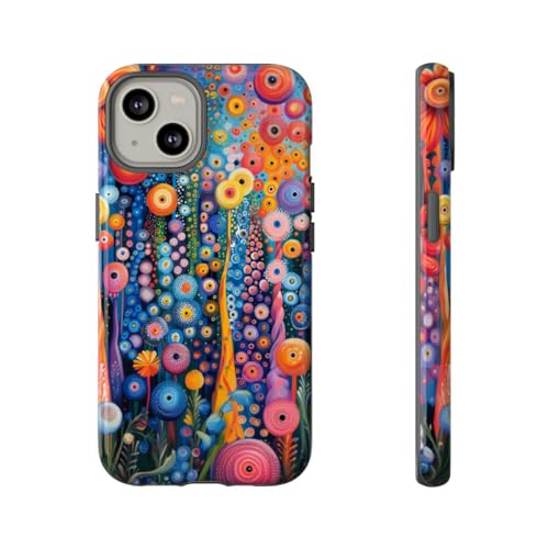 Coque brillante fleurie orange pour iPhone 14 avec motif abstrait