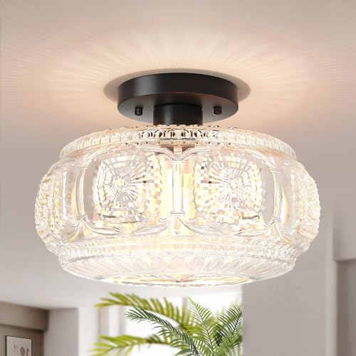 Image of 11 Inch Globe Glass Semi Flush Mount Ceiling Light Fixture, Black