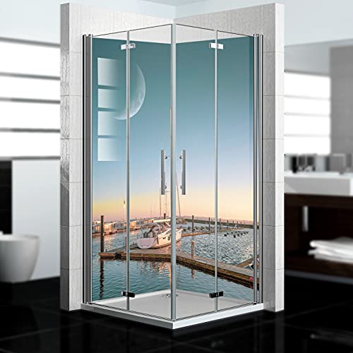 dedeco Pannello posteriore doccia angolare impermeabile, motivo: porto V1, 2 x 100 x 200 cm, come pannello posteriore per il bagno per la sostituzione delle piastrelle, come parete decorativa,