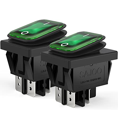 Diyhz 2Pcs Ac 16A/250V 20A/125V 2 Position On/Off Waterproof Boat Rocker Switch With Green Indicator Light #TOP20
