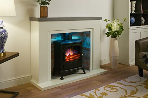 Endeavour Fires Farlington kominek elektryczny, czarny piecyk na balony, 122 cm, białe światło, oświetlenie LED z realistycznym efektem płomienia, 2 kW grzejnik wentylatorowy z pilotem zdalnego sterowania (szara góra, czerwona cegła)