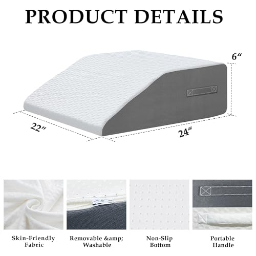 Image of 6 inch Leg Elevation Pillow, Memory Foam Wedge Pillow for Leg & Knee Support