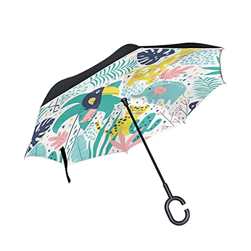 Parapluie inversé coupe-vent motif flamant rose grand format anti-UV