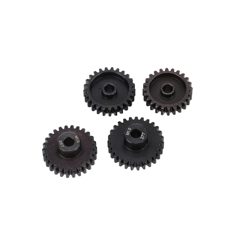 JIECHUN 4PCS M1 5mm Shaft Hole 24T 25T 26T 27T Steel Pinion Motor Gear Compatible with 1/8 RC Car Brushed Brushless Motor