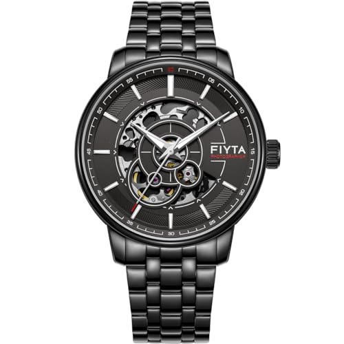Montre automatique homme FIYTA cadran noir 42mm en acier et cuir