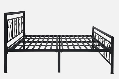 Image of Kovu Metal Queen Size Bed Without Storage | Wrought Iron Double Bed with Headboard & Footboard | Sturdy Powder Coated Platform Bed Queen Size Cot for BedroomLivingRoom Black (75x60)