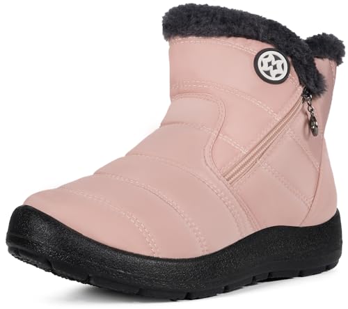 Image of Eagsouni Snow Boots Womens Winter Ankle Boots Ladies Warm Fur Lined Booties Thickening Shoes Zip Flat Sneakers Outdoor Booties