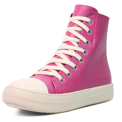 Image of IMPREMEY Women's High Top Sneakers Lace Up PU Leather Shoes with Thick Soles and Zipper, Fashionable Walking Shoes