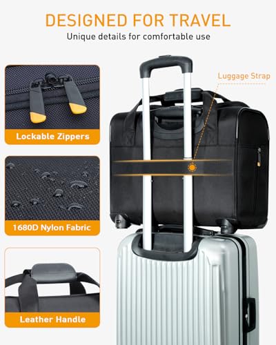 Image of Ponhog Rolling Laptop Bag - Rolling Briefcase with 4 Spinner Wheels, 17.3 Inch 1680D Nylon Water Resistant Computer Bag for Men and Women Work Travel, Black