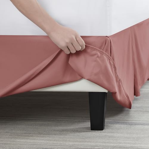 Image of Nestl Pink Clay Twin Bed Skirt - Twin Size Bed Skirt 14 Inch Drop - Brushed Microfiber Bed Skirts - Hotel Quality Pleated Bed Skirt - Shrinkage & Fade Resistant