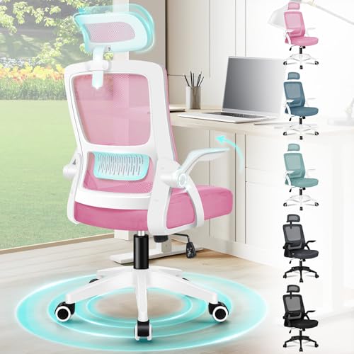 ALFORDSON Bürostuhl, Sessel mit Kopfstütze, Computer-Schreibtischstuhl mit Lordosenstütze, Drehstuhl für das Heimbüro, Rosa