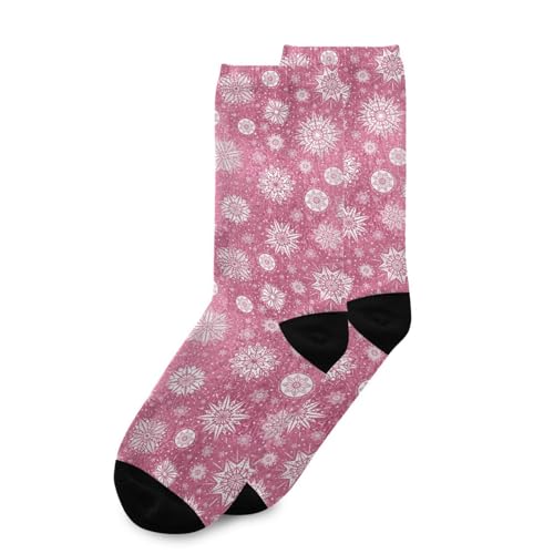 Wusikd Pink Glitter Christmas Socks for Women and Men White Snowflakes Stars Long Socks for Athletic Running 13