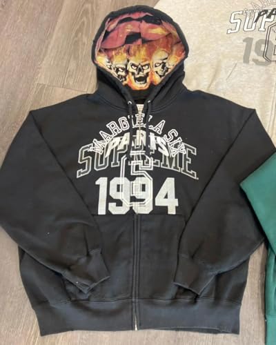 Men's Fashion Pattern Full Zipper Long Sleeve Hoodie with Pocket for Comfortable Fit (black,M)2