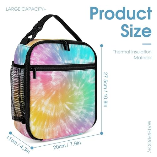 Tie Dye Backpack with Lunch Box & Pencil Case, 16 Inch Tie Dye Themed Bookbag, Adjustable Lightweight Large Capacity, Colorful Tie Dye Backpack Set for Kids Girls Boys School4