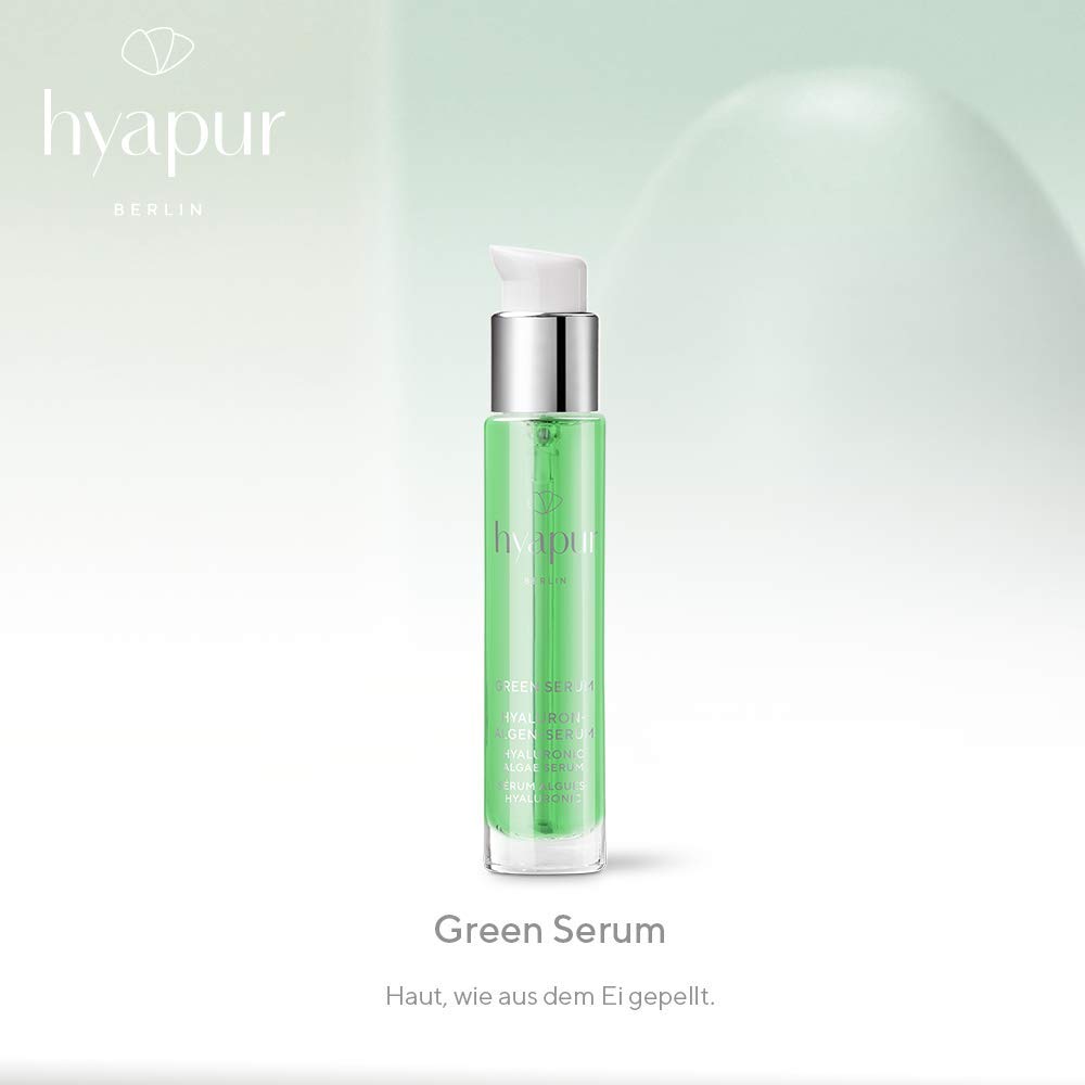 hyapur ® - GREEN Serum 15ml, für einen ebenen Teint und wache Augen, mit Hyaluronsäure und Algenextrakten für Gesicht, Hals und Dekolleté - aus der Hyaluron Algen Serie