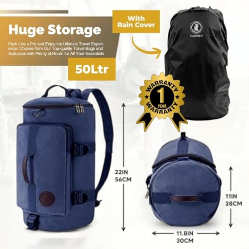 Image of KARRIER Denim Travel Backpack | Multipurpose Duffle, Trekking, Camping, Cycling, Tourist & Tactical Rucksack for Men & Women