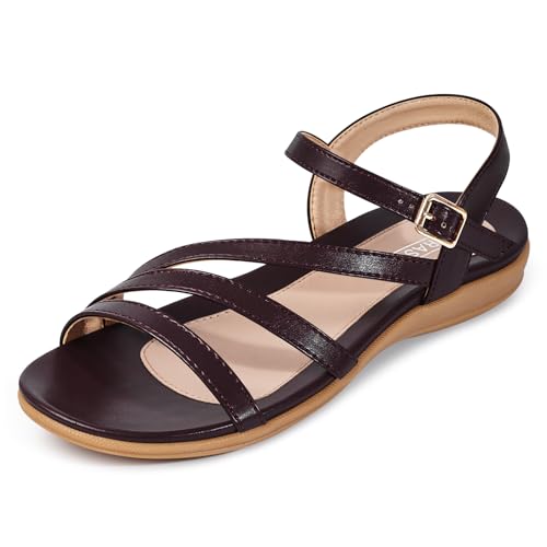 Image of Flat Sandals for Women Dressy - Comfortable Summer Strappy Sandal | Dress Comfy Walking Ankle Strap Open Toe Casual Womens Sandal - Arch Support Cushioned Wedding Shoes for All-Day Comfort