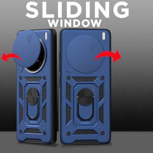 Image of Outlouders Back Cover for Vivo X200 Pro 5G | D10 Tough Armor 360 Protection Case with Sliding Camera Shield & Ring Holder Stand Bumper Case (Blue)