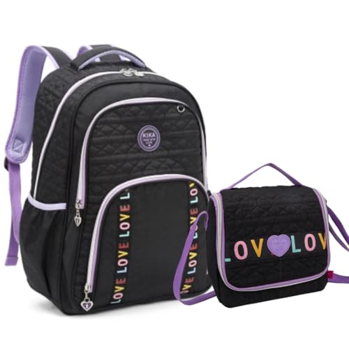 Kit Mochila e Lancheira Love Matelassê Kika KK24M07- KK24L34 (Preto/Lilás)