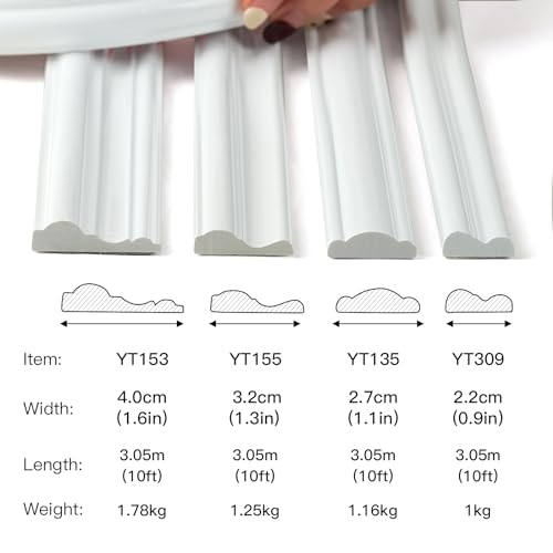 Peel and Stick Panels Molding Trim, Flexible Chair Rail Classic Wall Trim, Self-Adhesive Wall Paneling Strip for Home Decoration(White 10ft*1.1in)